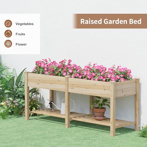 FILWH Raised Garden Bed with Legs Elevated Wooden Planter Box Stand Large Planter Stand Box for Fruits Vegetables Flowers with Divider with Bag