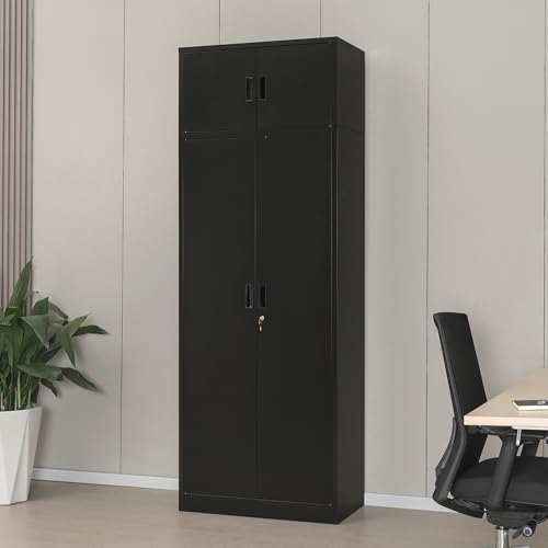 Metal Storage Cabinet, 72" H x 36" W x 18" D Locking Cabinet with Adjustable Shelves, Steel Storage Cabinets for Garage, Home, Office, Pantry (White)