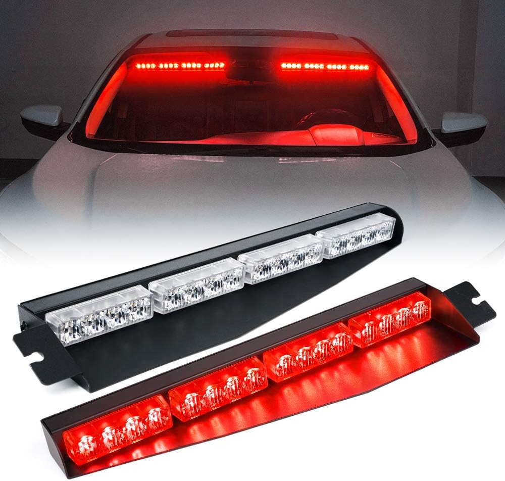 Xprite LED Visor Strobe Light Bar Interior Windshield Sunvisor Emergency Hazard Warning Flashing Lights w/ Extend Bracket Split Mount for Law