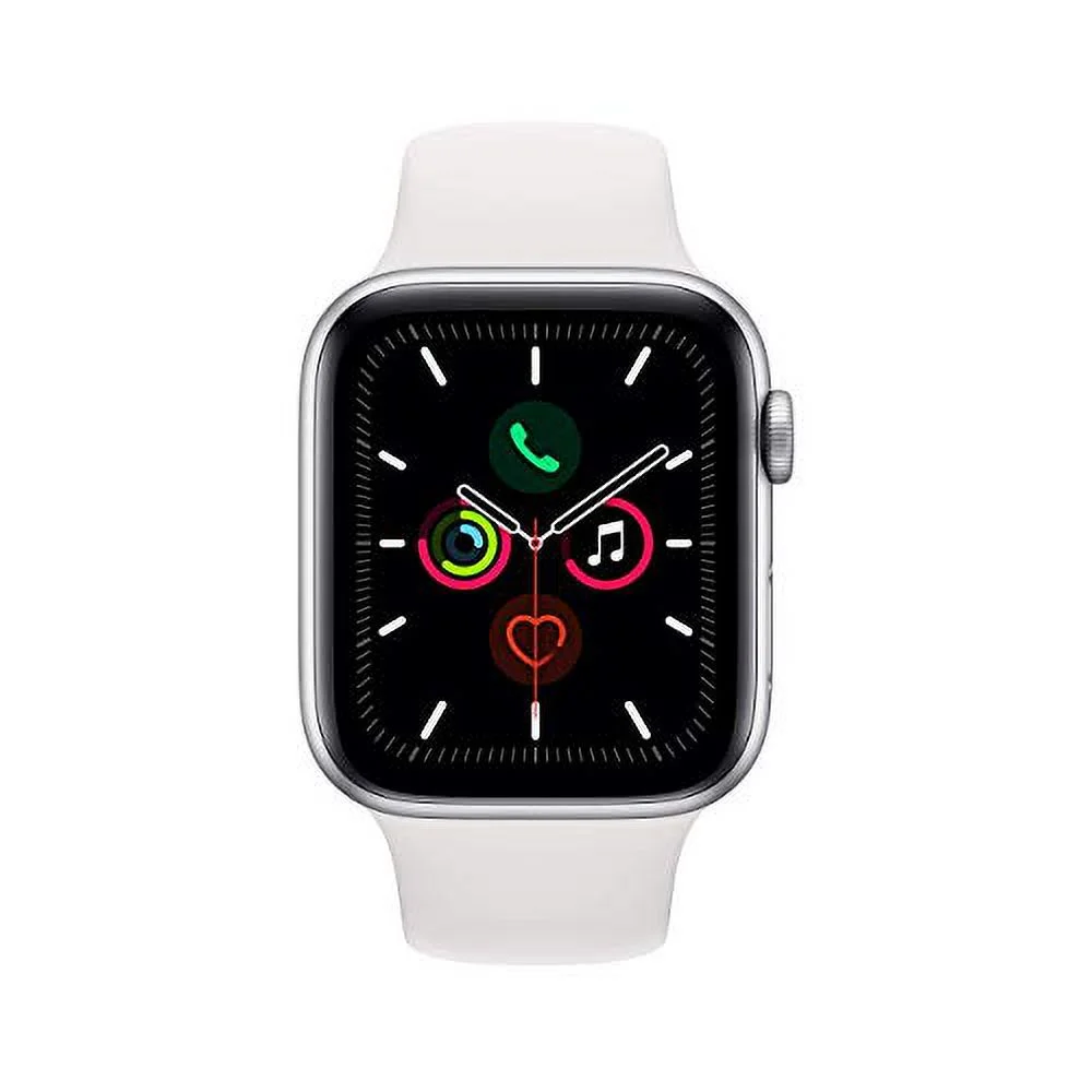 Restored Apple Watch Series 5 (GPS, 44MM) Silver Case + White Sport Band (Refurbished)