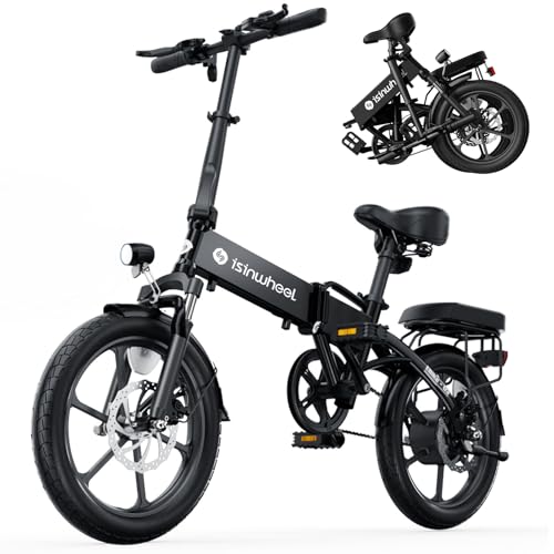 isinwheel U1 Electric Bike, 500W Motor, 20 mph, Folding Ebike, 14"/16"/20" Adults Electric Bicycles, 280.8Wh Battery, 25 Miles PAS Range, Black