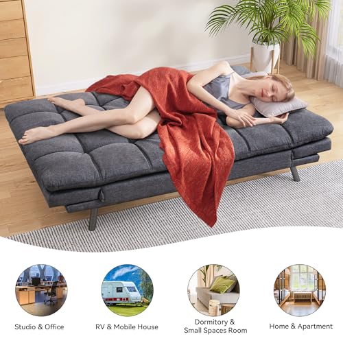 71" Convertible Futon Sofa,Faux Leather Futon Couch Bed,Sleeper Sofa Bed,Memory Foam Modern Folding Small Loveseat for Living Room,Office,Apartment