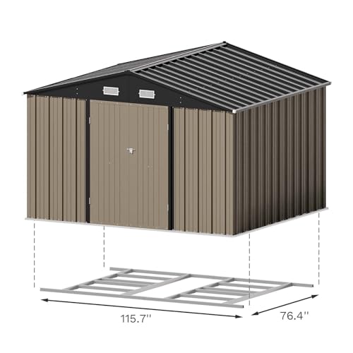 Patiowell 5x3 FT Outdoor Storage Shed, Tool Shed with Sloping Roof and Lockable Door, Metal Shed for Backyard Garden Patio Lawn, Brown