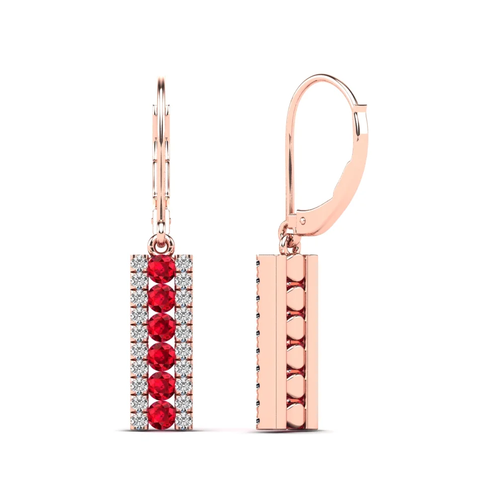 aaXia 14K Rose Gold 1/5ct.TDW Diamond and Ruby Bar Drop Earrings (H-I, I1-I2)