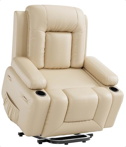 GarveeHome Power Lift Recliner Chair - Heat and Massage, Faux PU Electric Lift Recliner for Elderly & Mobility Impaired, Adjustable Back and Legs