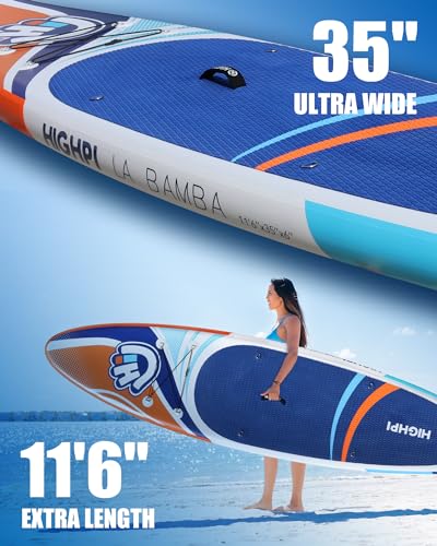 Highpi Inflatable Stand Up Paddle Board Premium SUP Accessories, Backpack, Wide Stance, Surf Control, Non-Slip Deck, Leash, Paddle and Pump
