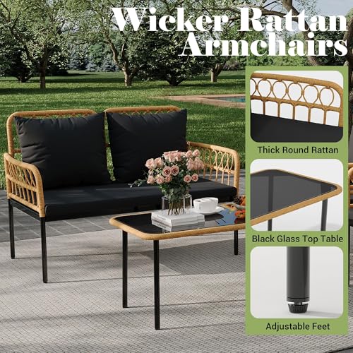 3 Piece Patio Bistro Set, Outdoor Wicker Table and Chairs Set of 2