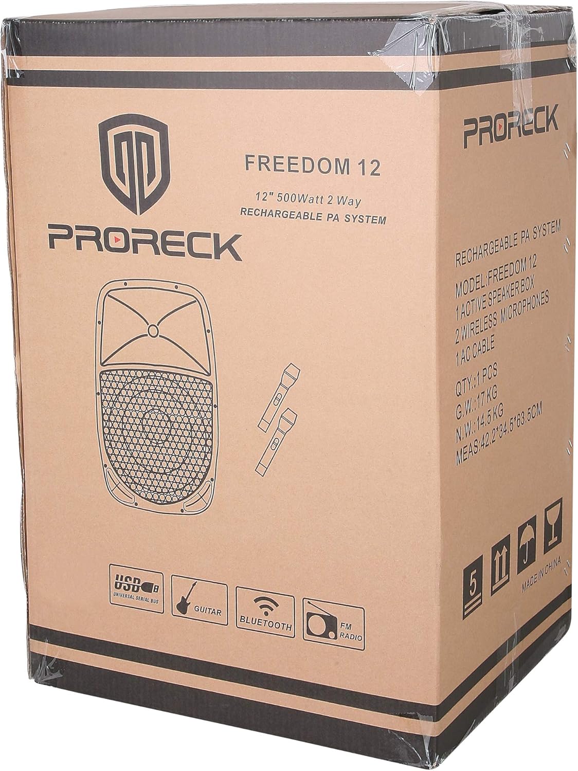 PRORECK Freedom 12 Portable Wireless 12-Inch 500 Watt Powered Dj/PA Speaker Karaoke System with Bluetooth/USB Drive Read/SD Card Reader/FM/Remote