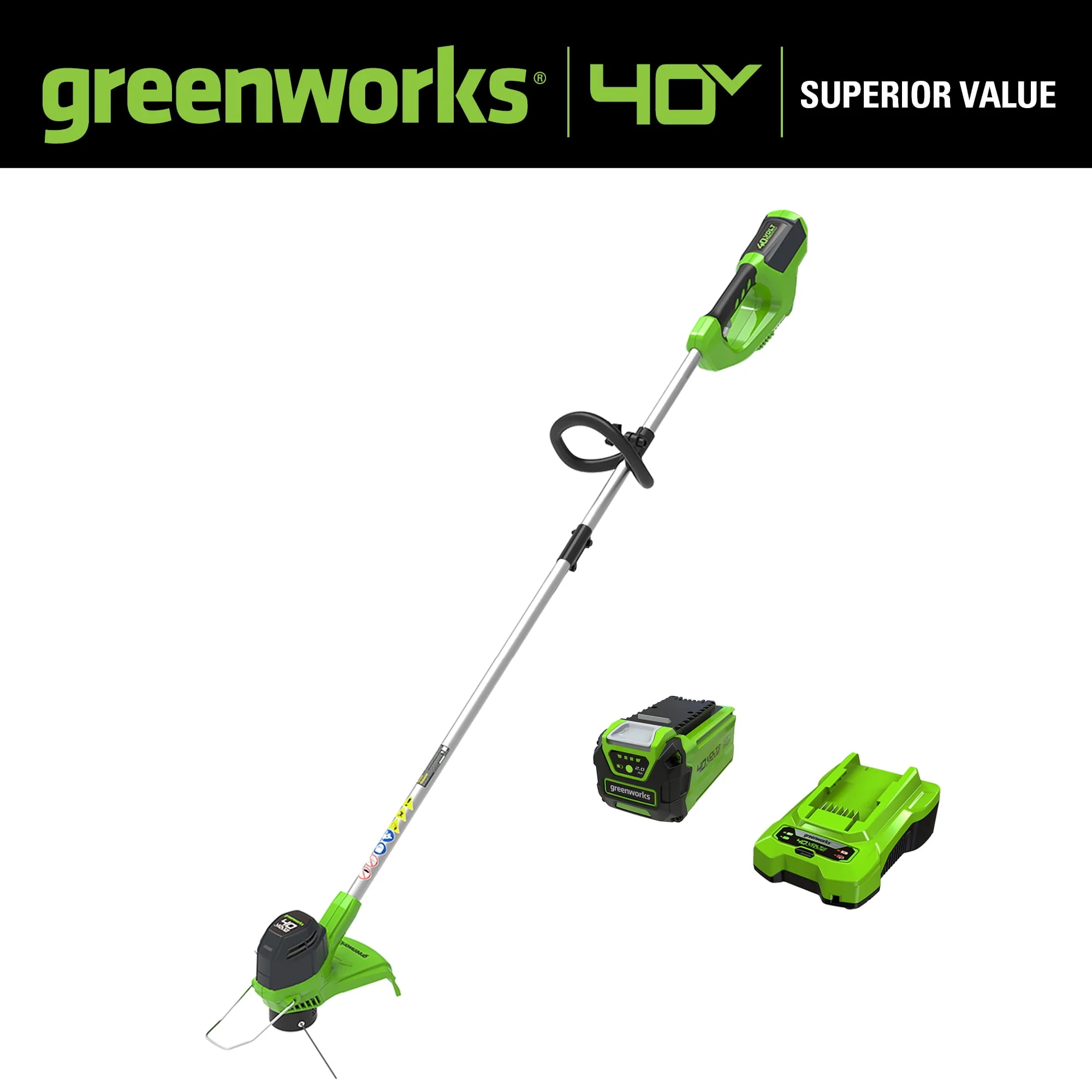 Greenworks 40V 12 String Trimmer with 2.0 Ah Battery & Charger 2101602