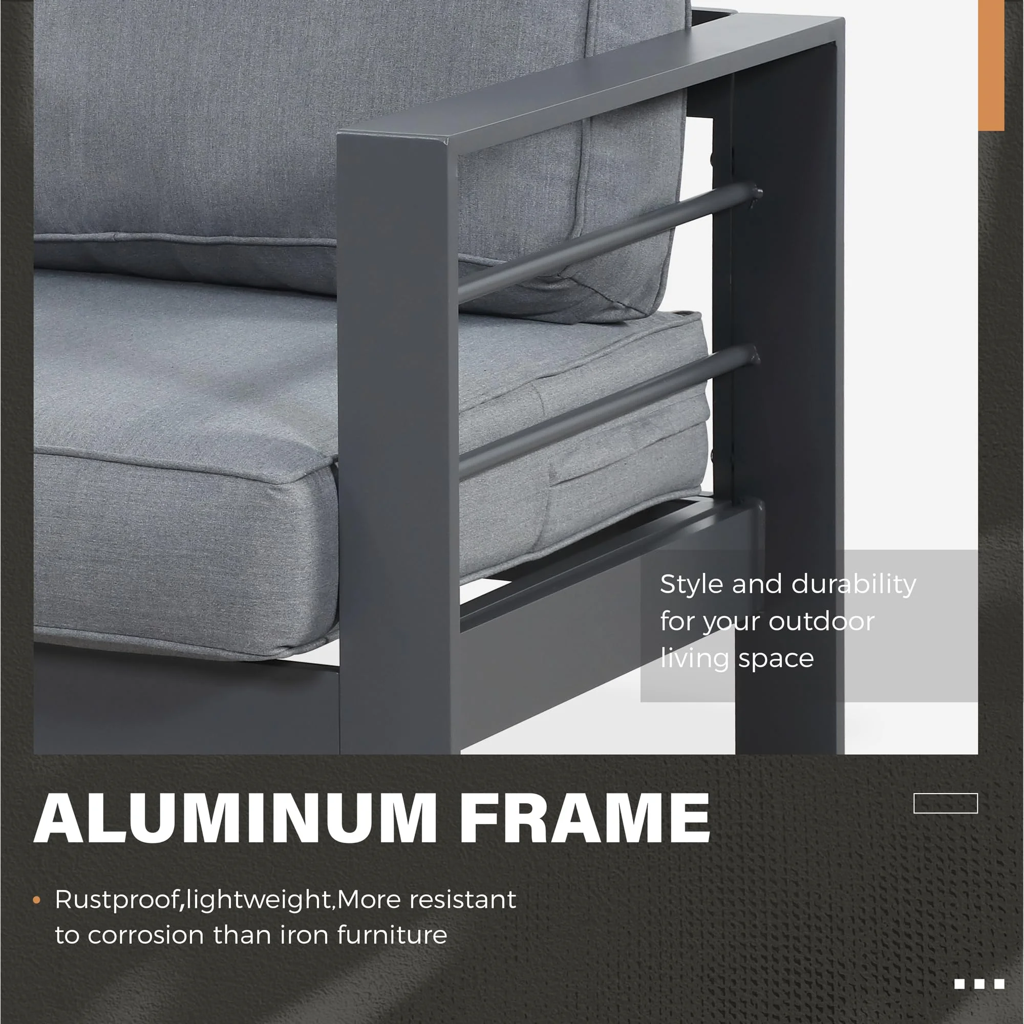 CozyHom 4 Seats Outdoor Aluminum Furniture Sofa Sets For All-Season Patio Aluminum Sectional Conversation Couch Set With Table And Cushions, Gray