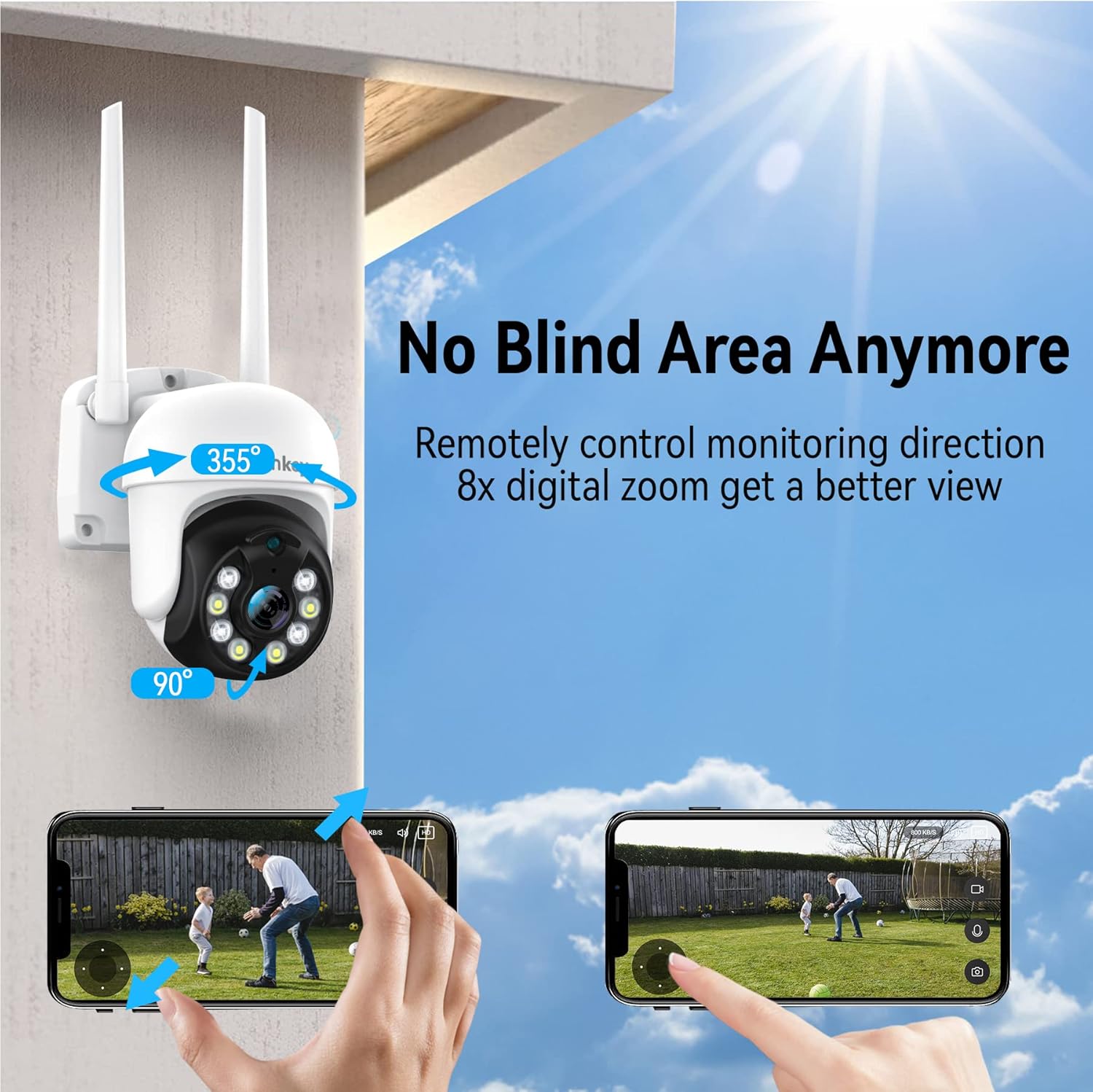 Security Camera Outdoor 3MP, Noonkey Pan Tilt Plug-in Wired WiFi IP Cameras for Home Security Outside Surveillance, Custom Zone