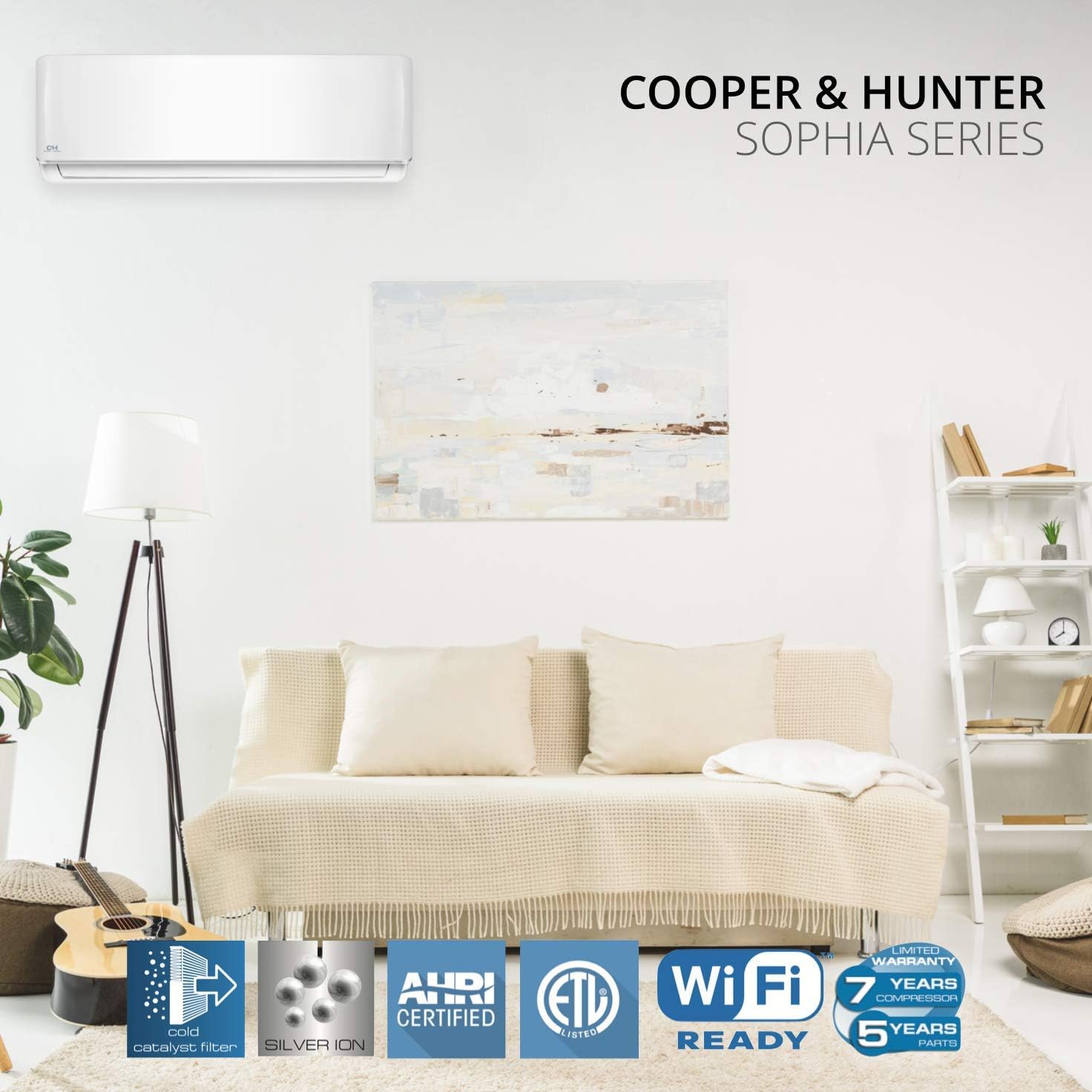Cooper & Hunter Dual 2 Zone 24,000 BTU + 30,000 BTU Ductless Mini Split AC/Heating System, Pre-Charged, Heat Pump, 21.5 SEER