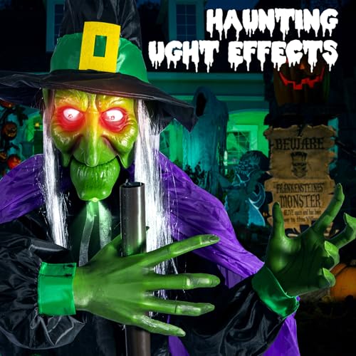 Halloween Decorations Outdoor - 12 Ft Animated Hovering Witch with Sound & Touch Activated Sensor - Witch on Broom Halloween Decorations Outdoor