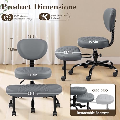 Ergonomic Cross Legged Office Chair with Wheels - Adjustable Height for Meditation, ADHD Desk & Yoga - Wide Criss Cross Design with Lumbar Support