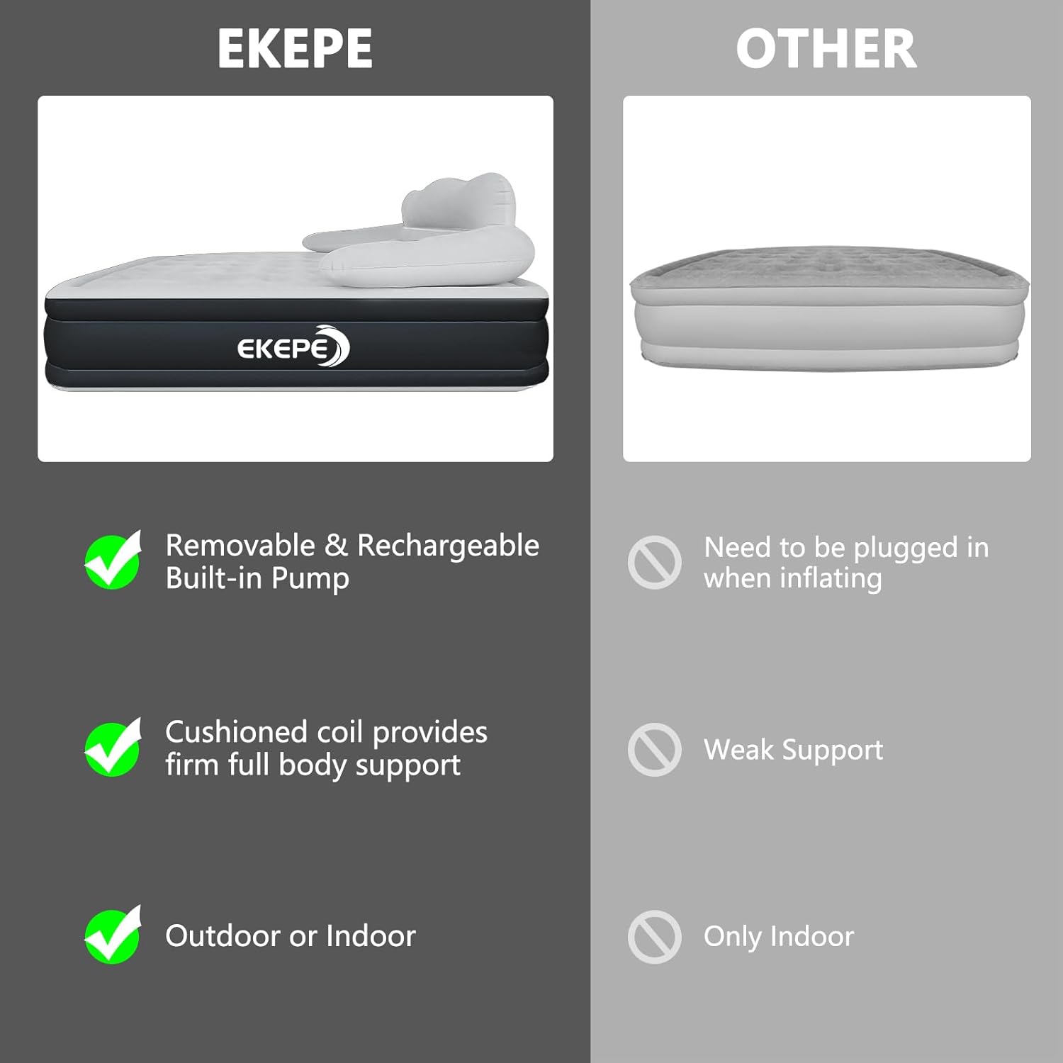 YINCHEN Inflatable Queen Air Mattress with Headboard, 18 Inch Blow Up Air Mattress with Built-in Wireless Pump