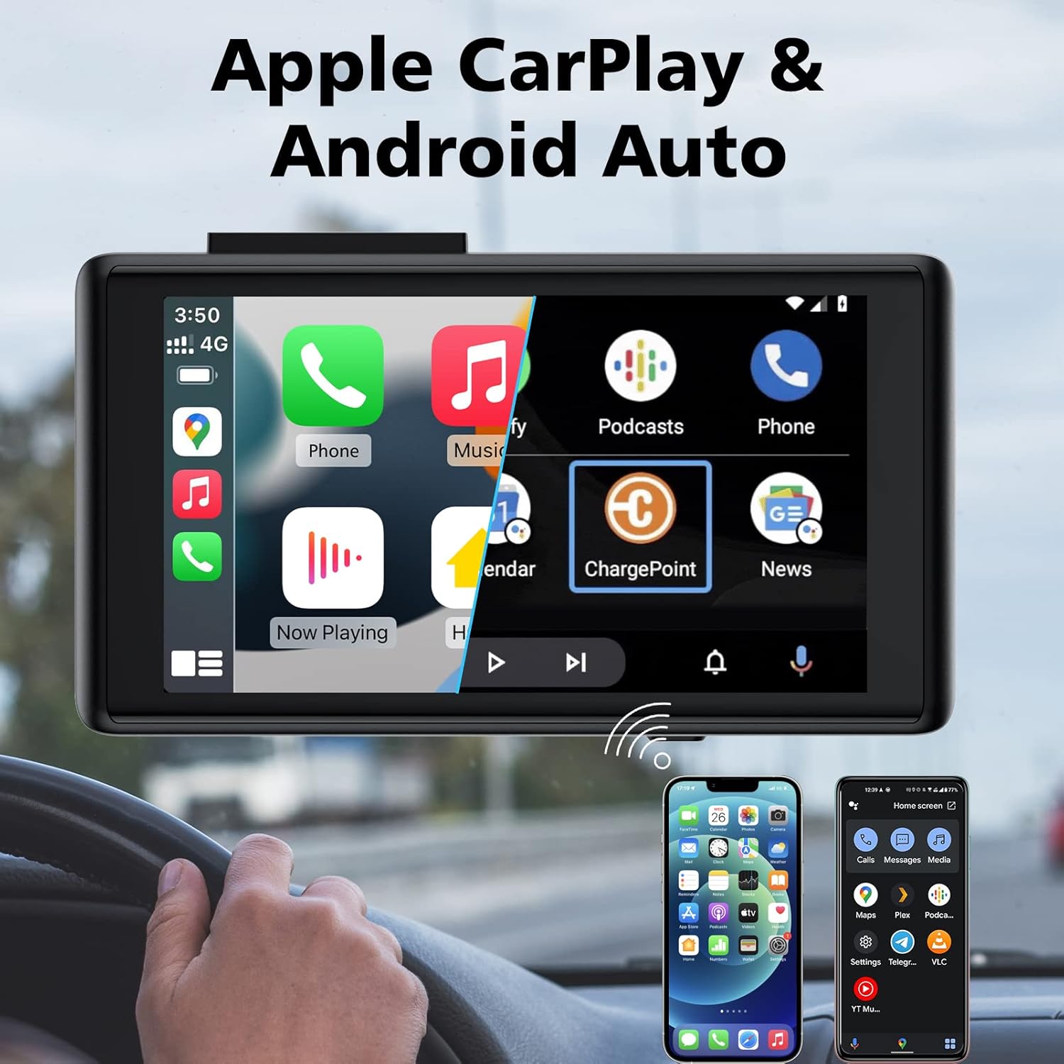 Spedal All-in-one NaviCam - Dash Cam with Navigation, Compatible with Wireless Carplay/Android Auto, FM Transmitter, 1080P Front and Rear Cameras