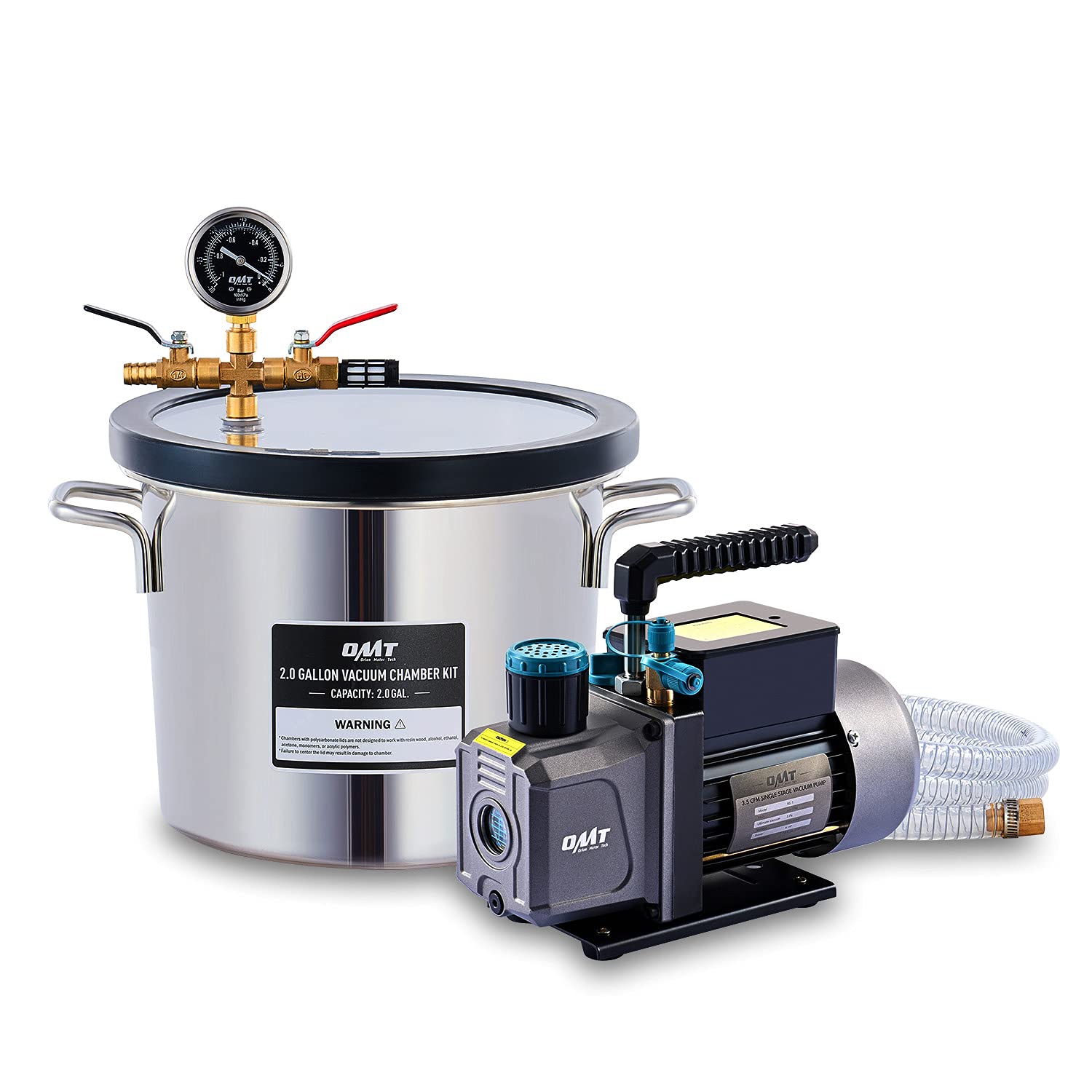 3.5cfm Vacuum Pump and Chamber Kit, 2 Gallon Vacuum Chamber and 38 Micron Vacuum Pump Epoxy Resin Kit