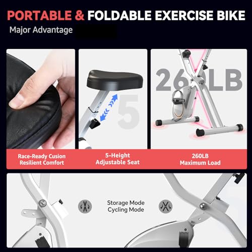 Foldable Exercise Bike Stationary Bikes for Home, 5 IN 1 Indoor Workout Bike, Cycling Bike with 16-Level Quiet Magnetic Resistance