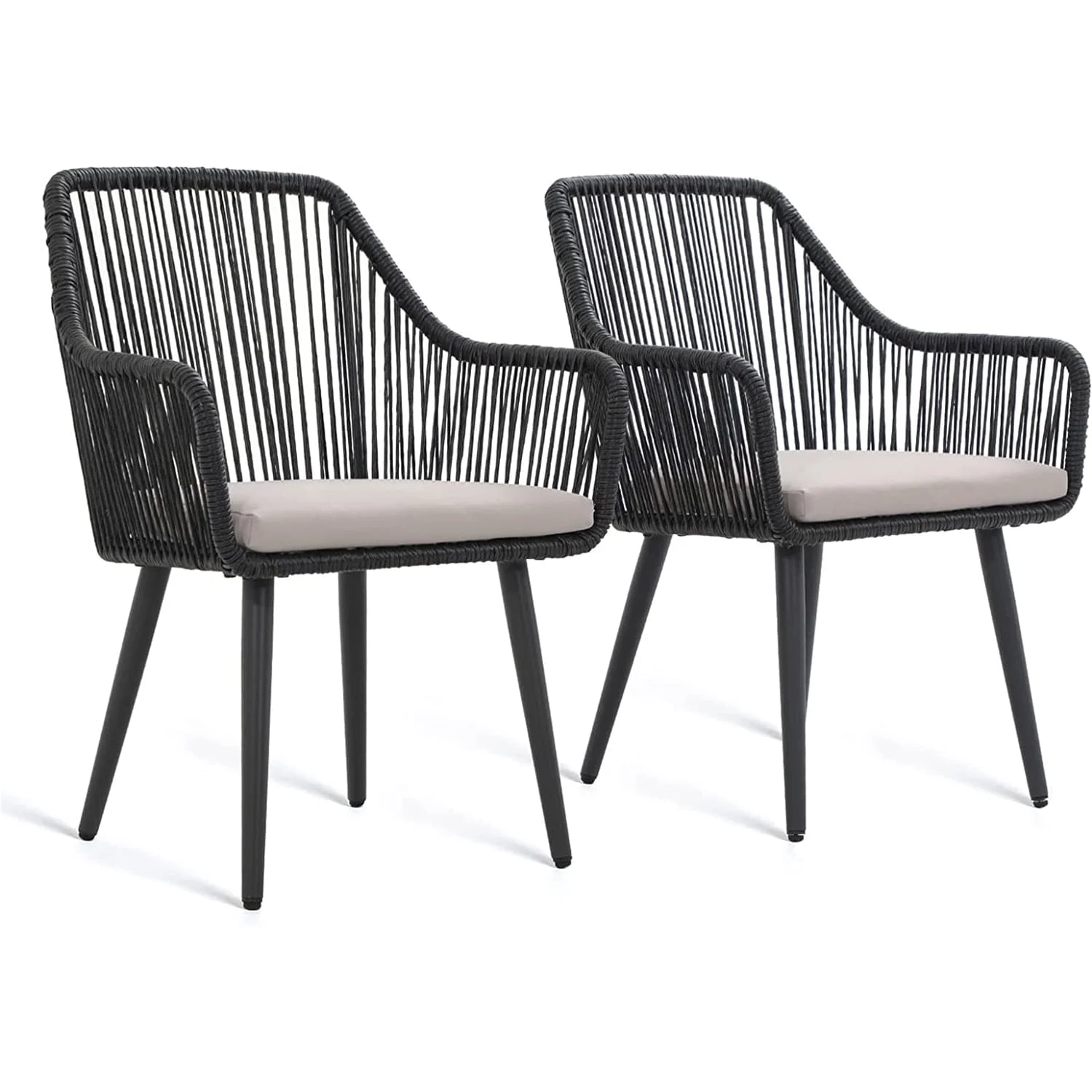 JOIVI Patio Wicker Dining Chairs, 2 Pieces Outdoor Dining Seating, All Weather Rattan Armchairs with Cushions, Indoor/Outdoor for Outside Lawn