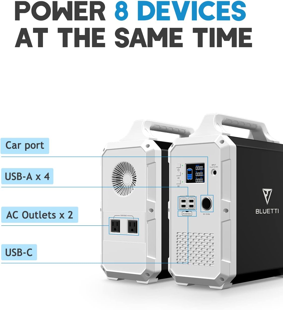 BLUETTI Portable Power Station EB120 1200Wh/1000W Solar Generator Lithium Backup Battery with 2x110V Pure Sine Wave AC Outlets, 1 x 45W PD, 4 x USB-A
