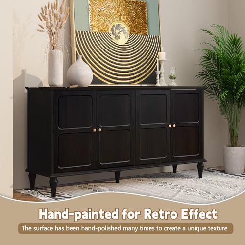 ARTPOWER Sideboard Buffet Cabinet with Storage, 58'' Mid-Century Modern Storage Cabinet with 4 Doors and Adjustable Shelves