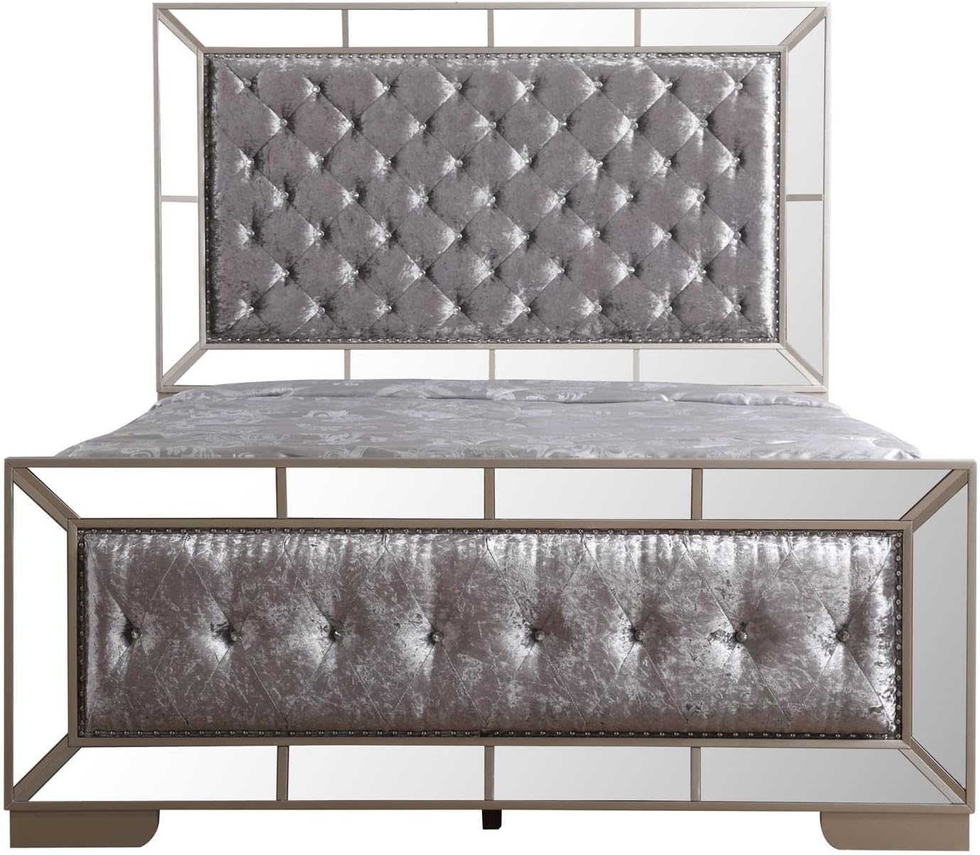 Indoor Home Decorative Modern Furniture Hollywood Hills Silver Champagne Queen Panel Beds