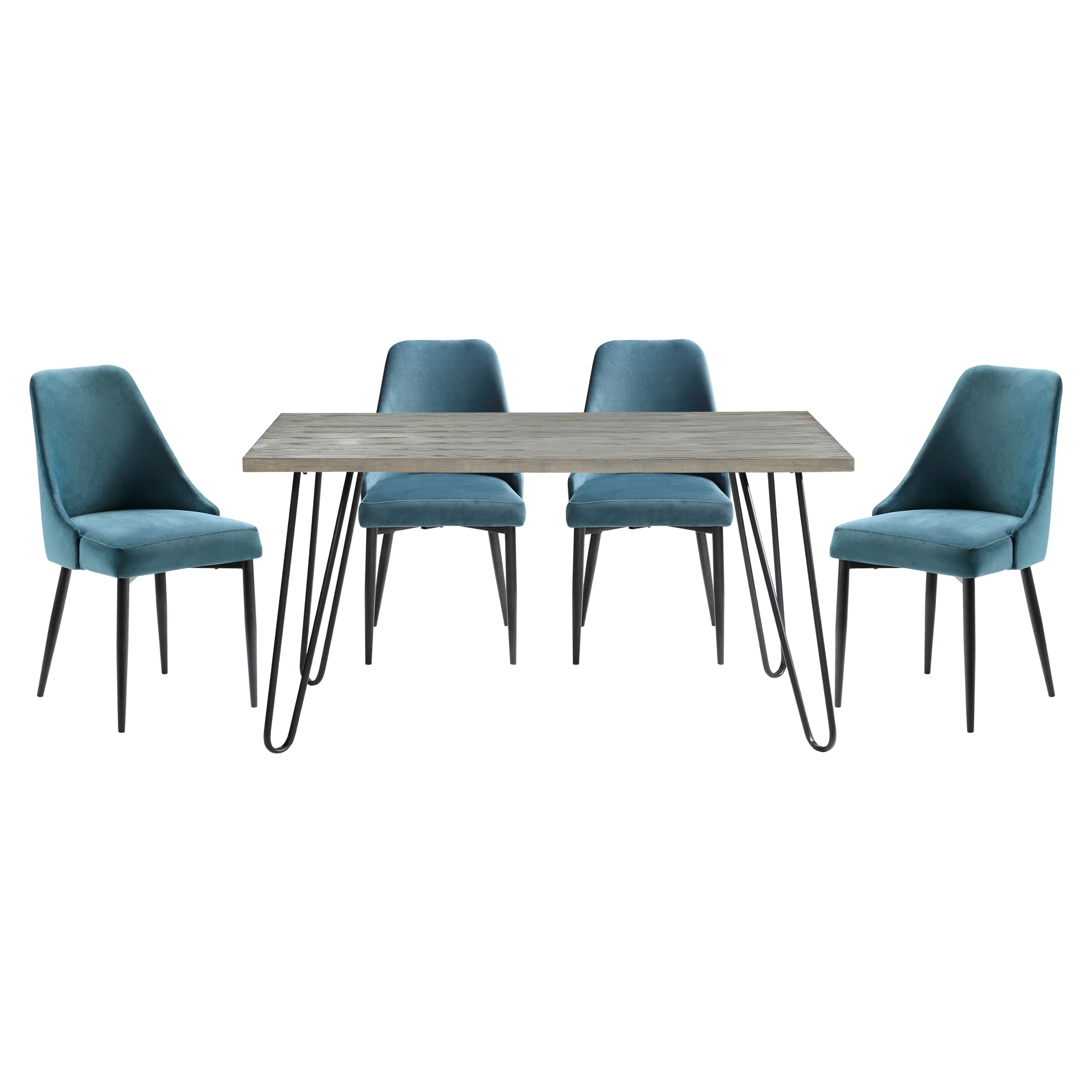 Rectangular Wooden Dining Table w/ 4 Velvet Upholstered Dining Chairs