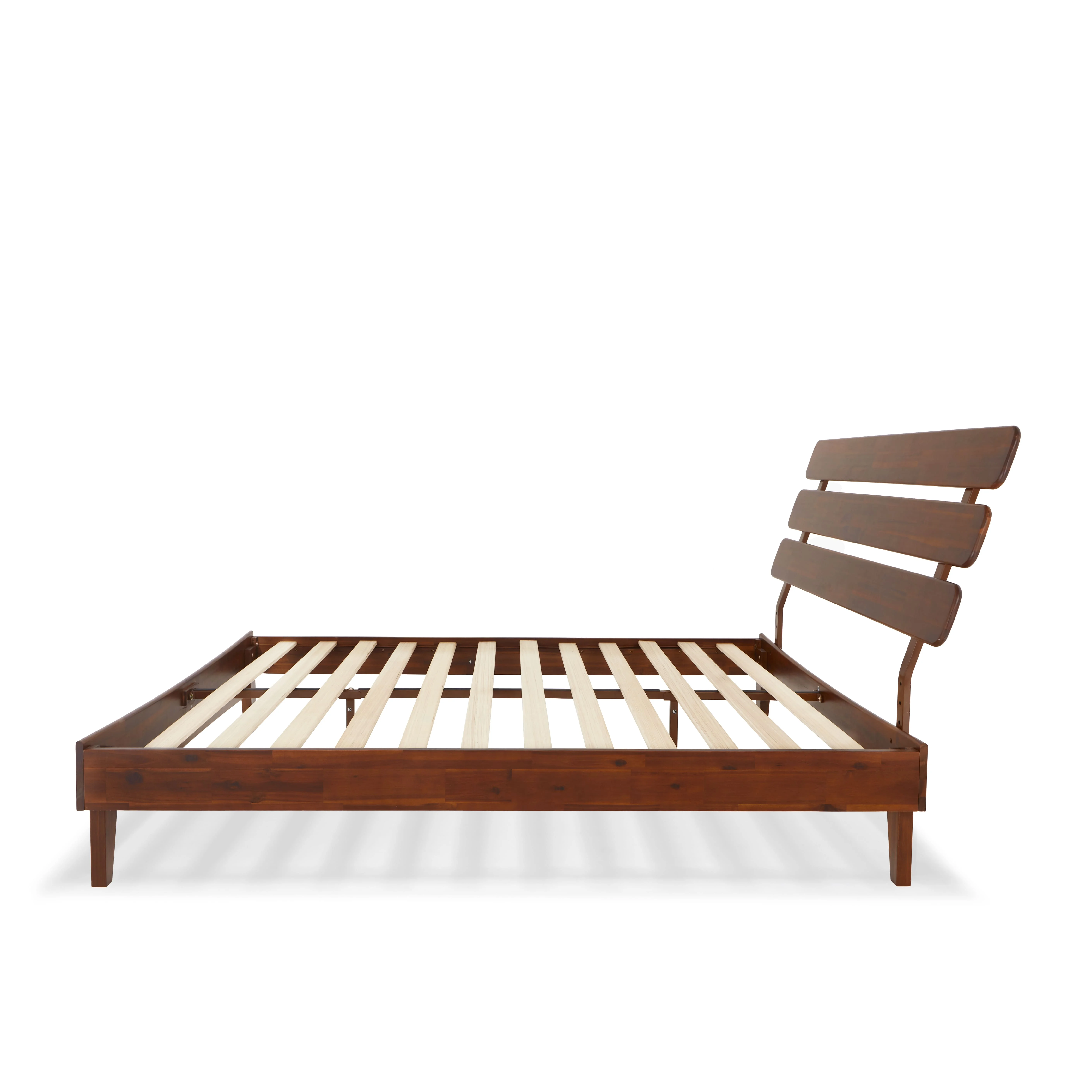BME Dalen 45" Bed Frame Queen, Adjustable Headboard, Mid-Century, Solid Wood, Dark Choco