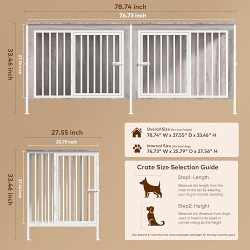 78 Inch Dog Crate Furniture for 2 Dogs,Extra Large Double Dog Kennel Furniture with Removable Divider, XXL Thick Wooden Dog Cage TV Stand