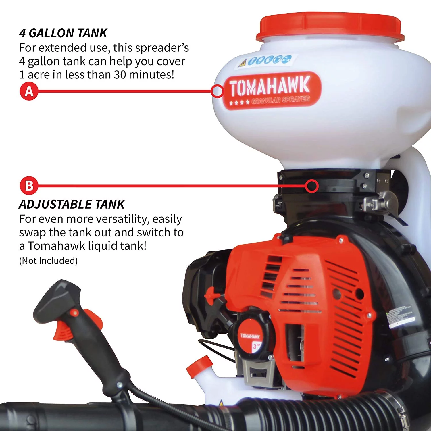 TOMAHAWK Motorized 4 Gallon Fertilizer Broadcast Spreader, Spreader Only