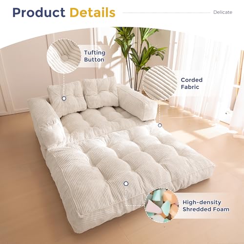 MAXYOYO Folding Sofa Bed, L-Shaped Convertible Sofa Bed with Armrest Foldable Sleeper Couch with Pillow