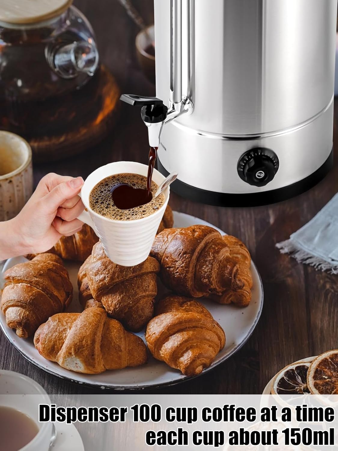 Commercial Coffee Urn 110 Cup 16L, Fast Brew Stainless Steel Coffee Urn Dispenser Coffee Maker with Filter Hot Water Urn Percolate Coffee Maker