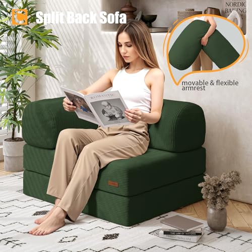 COMAX Folding Sofa Bed, Convertible Chair Bed Corduroy 3-in-1 Foldable Floor Couch with High-Density Foam, Futon Sofa Sleeper Mattress