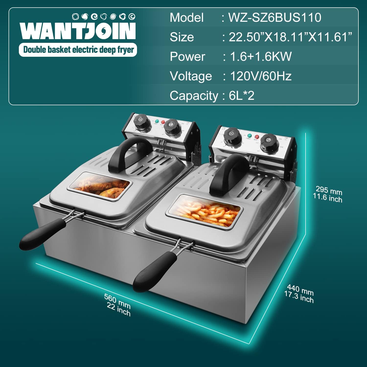 WantJoin 12L/12QT Commercial Deep Fryer with Glass Window