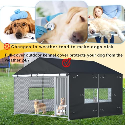 Outdoor Dog Kennel Cover Large Outdoor Heavy Duty Dog Kennel Mesh Large Cage Cover Waterproof and Dustproof 10ft X 10ft X 7ft (Cover Only Without