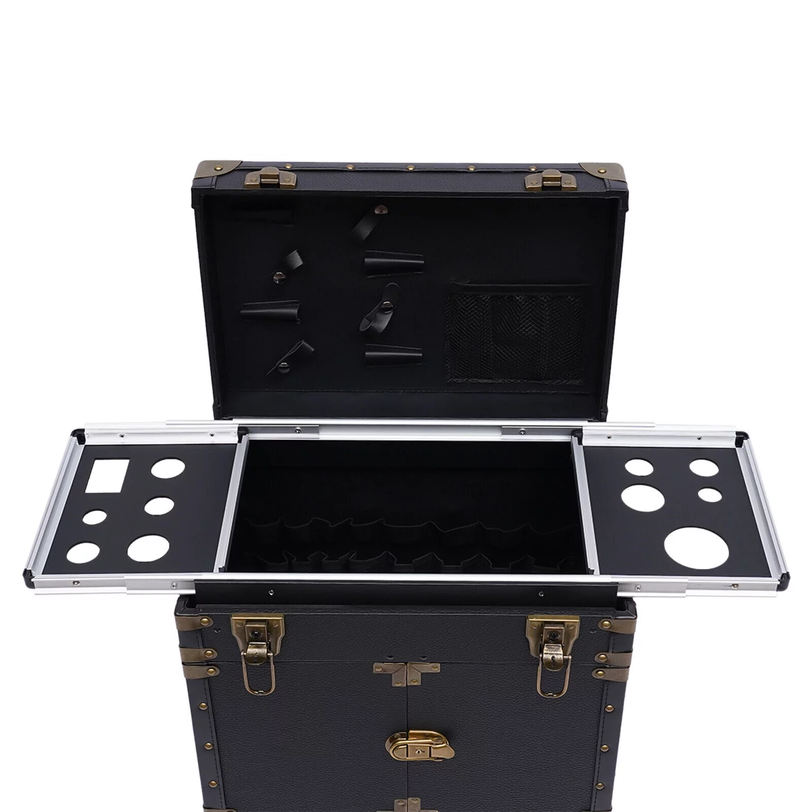 Miumaeov Portable Rolling Makeup Train Case Hairdressing Clipper Trimmer Display Suitcase Travel Organizer Beauty Salon Cosmetic Luggage Box