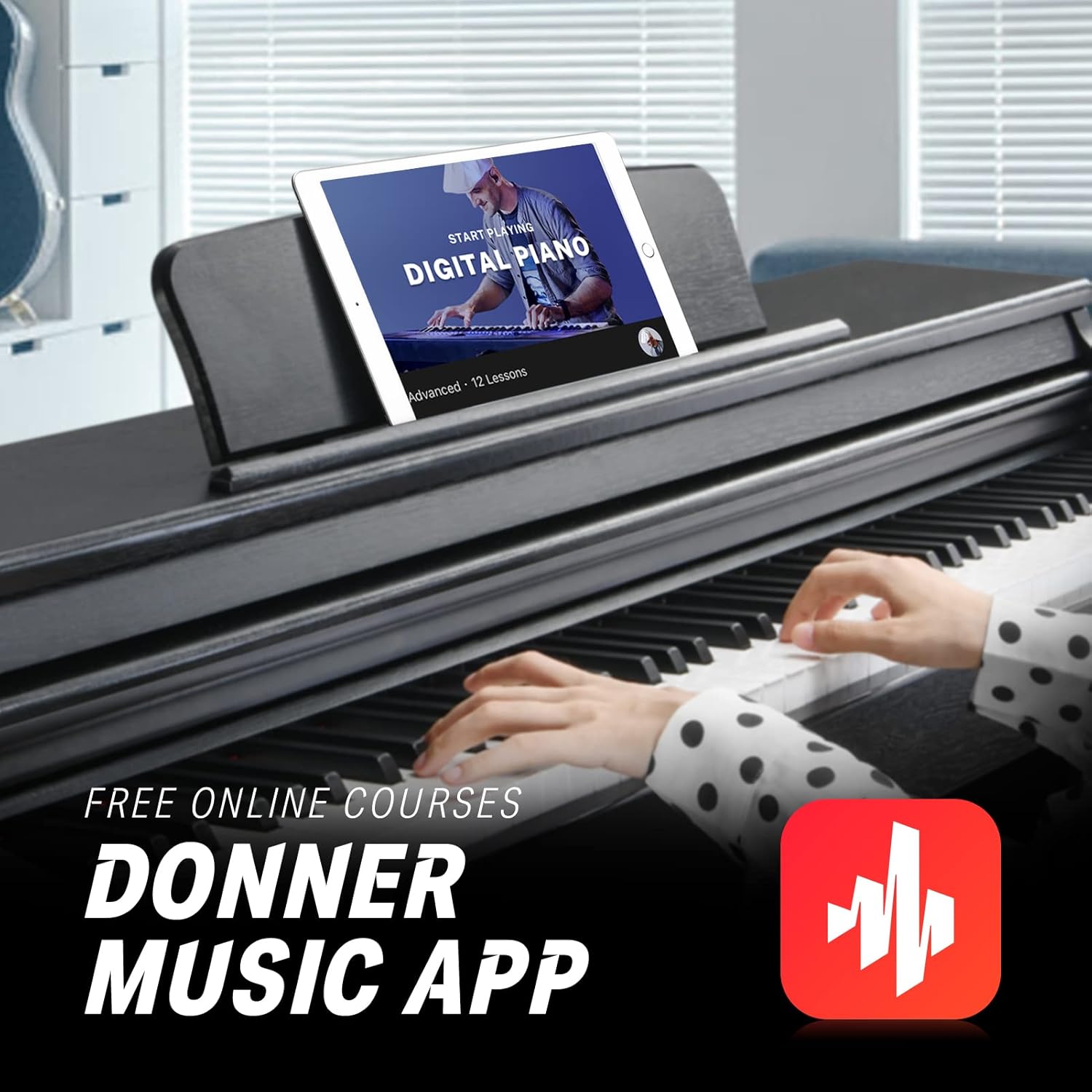 Donner DDP-100 88-Key Weighted Action Digital Piano, Beginner Bundle with Furniture Stand, Power Adapter, Triple Pedals, MP3 Function, Black