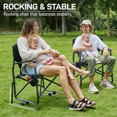 EVER ADVANCED Rocking Chair Outdoor, Quick Set Rocker Camping Chair for Adult, Foldable Rocker Chair Lightweight