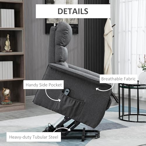 HOMCOM Power Lift Recliner Chair for Elderly, Easy Assembly, Fabric Lift Chair for Adults, Recliner Sofa with Remote Control