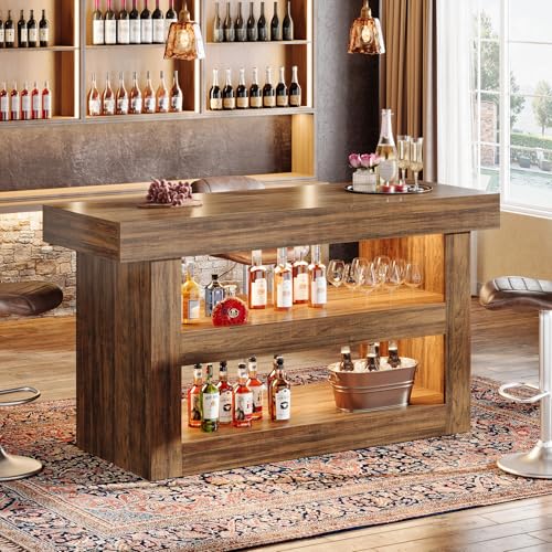 Tribesigns 55-Inch Kitchen Island with Storage, Farmhouse 3-Tier Stationary Island Table with Large Countertop