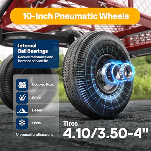 VIVOHOME Heavy Duty 880 Lbs Capacity Mesh Steel Garden Cart Folding Utility Wagon with Removable Sides and 4.10/3.50-4" Wheels 10 inch Tire (Black)