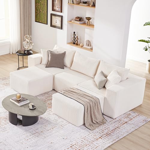 107.4" Cloud Couch Sectional, Modular Sofa with Deep Seat, Plush Corduroy L Shaped Boneless Couch, Convertible Sectional Couches for Living Room