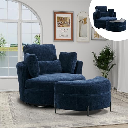 Chifee & Vingol 42.2" Oversized Swivel Accent Chair Round Barrel Chair,Chenille,Beige