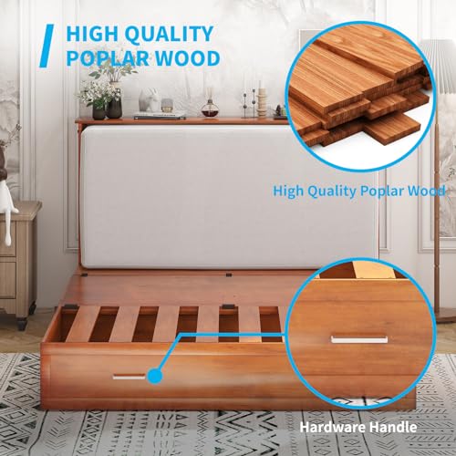 Mjkone Queen Size Cabinet Murphy Bed with Tri-Fold Mattress, Modern Multipurpose Wall Cabinet Chest Bed