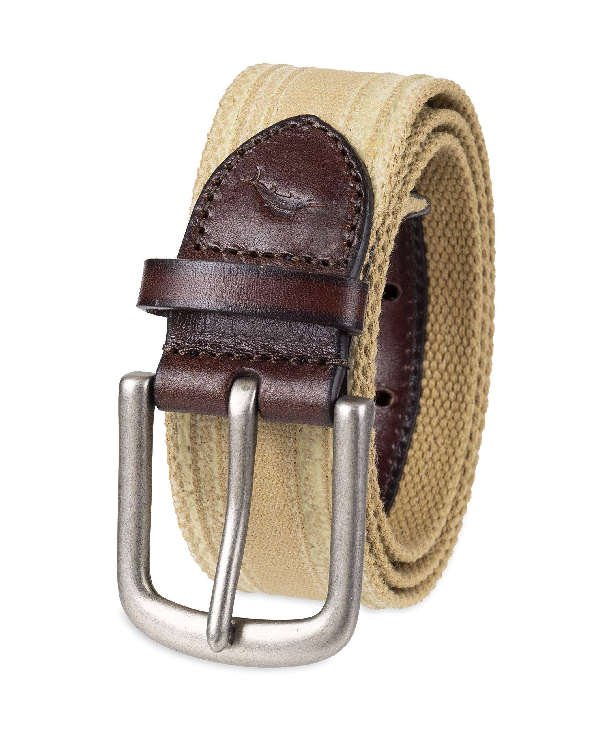 Tommy Bahama Men&s Waxed Canvas Belt - Khaki - Size M