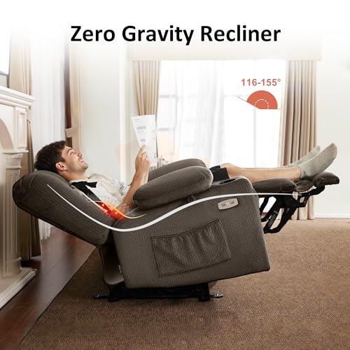 MCombo Zero Gravity Power Recliner Chair with Heat and Vibration Massage, Reclining Chair with USB & Type C Ports, Cup Holders for Living Room