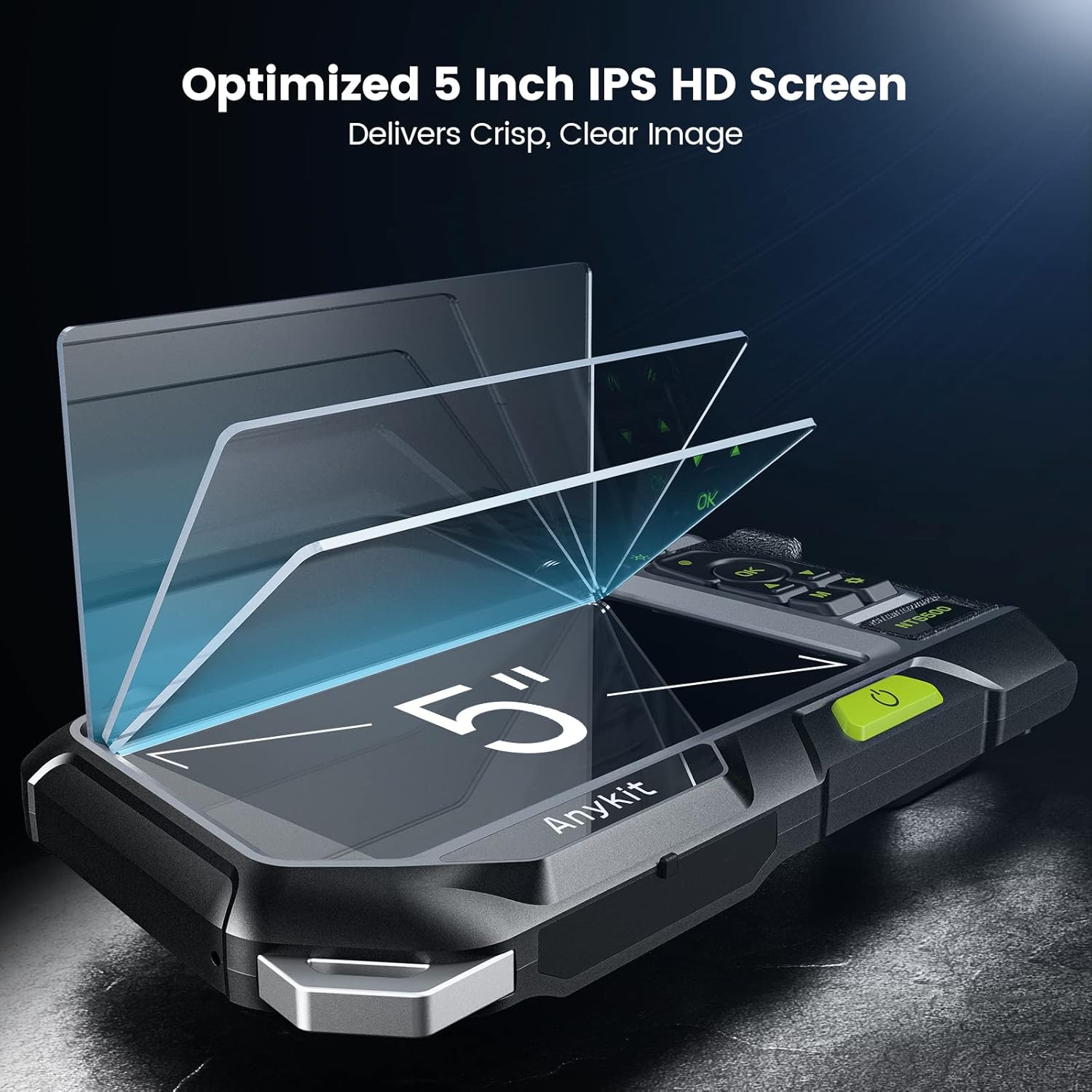 Dual Lens Endoscope with 5" IPS Screen, Anykit NTS500 5.5mm 1080P HD Borescope Inspection Camera, IP67 Waterproof Snake Camera with Lights & Tool Box