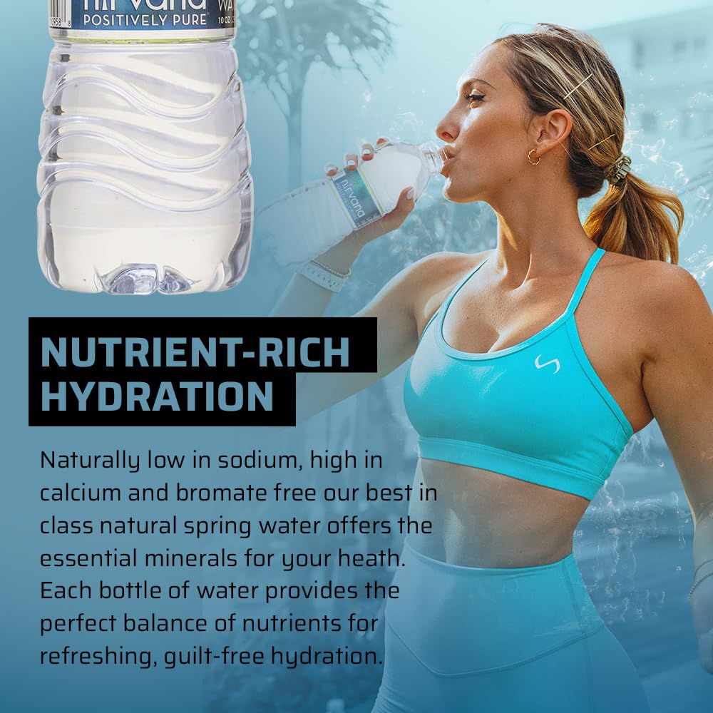 Nirvana Natural Spring Water - Fresh Bottling, High in Calcium, Bromate-Free, BPA-Free Bottles Water
