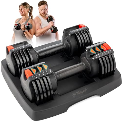 Lifepro Adjustable Dumbbells Set - 5in1-15lb 25lb 43lb 55lb weights Set & Single with Rack - Quick Adjust, Secure Grip