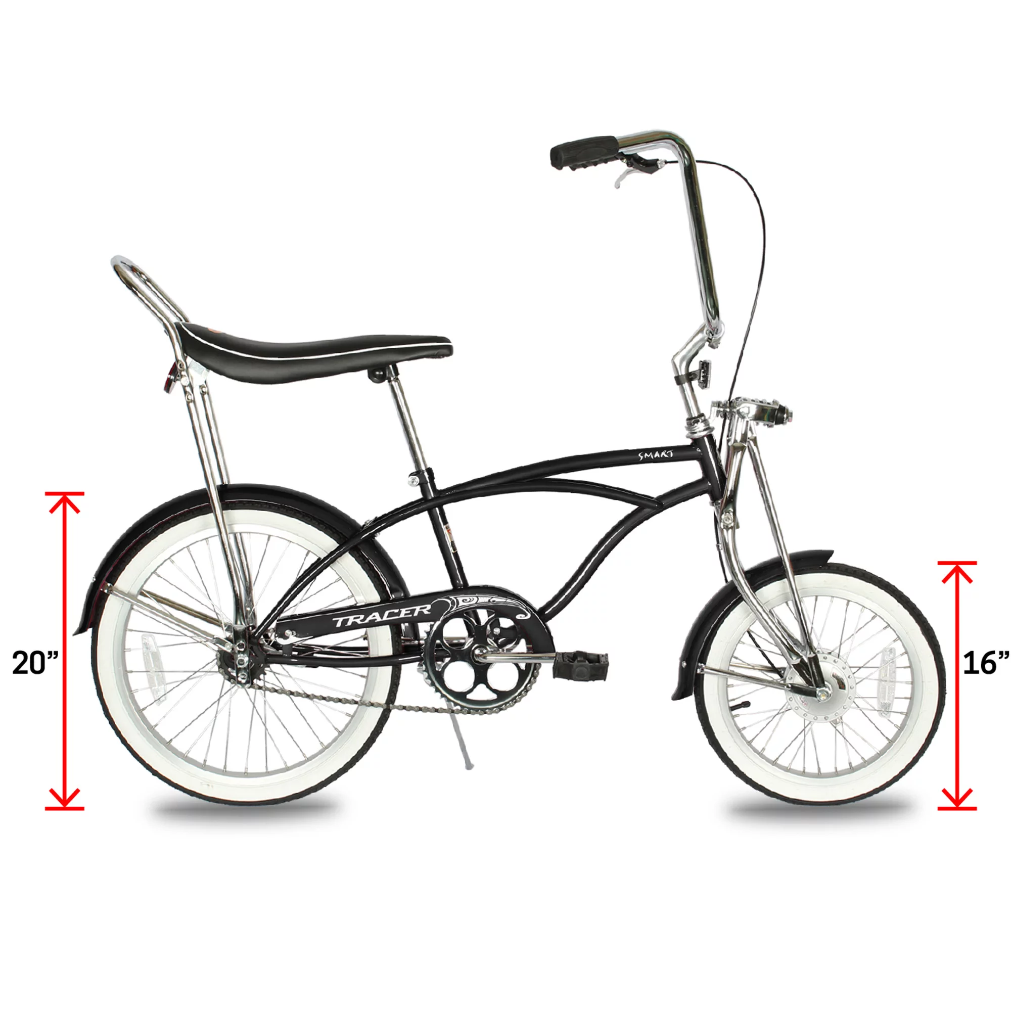 Tracer Smart Classic Beach Cruiser Bike, City Bike, Lowrider Springer Fork Bike Retro Banana Seat,High Rise Handlebar, Coaster Brakes, 20 inch Wheels